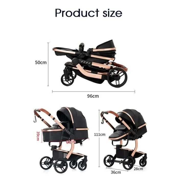 BAZARLAND30 Poussette 3 en 1 Bébé Combinée Siège-Auto Nacelle Trio Réversible cuir pu Roues increvables Canne.gris-3