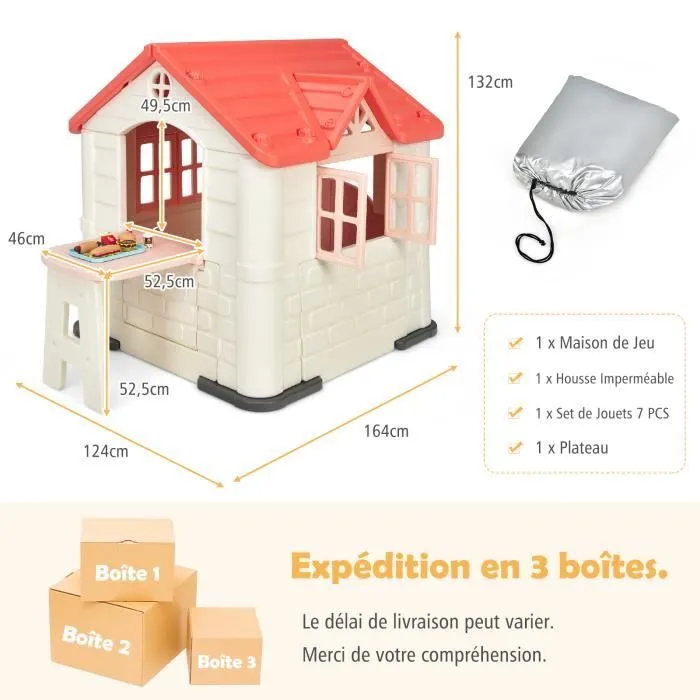 COSTWAY Maisonnette Enfants - 164x124x132 CM, Maison de Jeu avec Table de Pique Nique, Cabane de Jardin en PEHD Anti-UV Rose-3