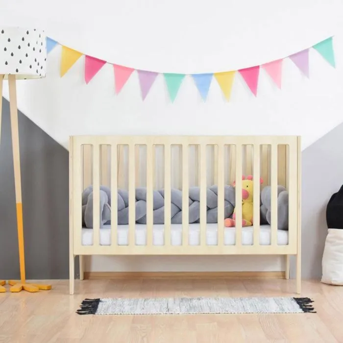 Lit évolutif bébé à barreaux couleur naturel 60 x 120 cm-3