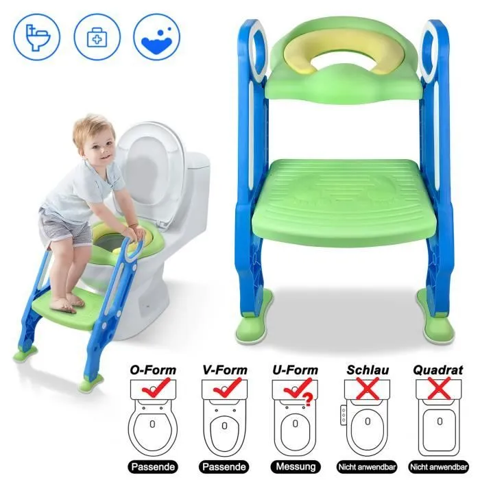 UISEBRT Siège de Toilette pour Enfant avec Escalier Pliable Coussins en Polyuréthane et Poignées Hauteur Réglable Bleu et Vert-3