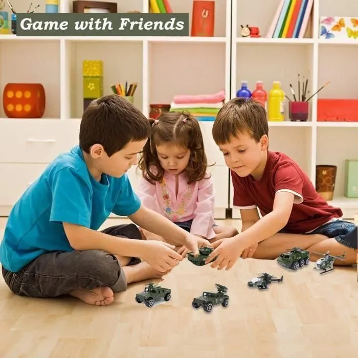 6PCS Véhicules Jouets Petite Militaire Voiture Jouet Tank, Jeep, Hélicoptère, petits Cadeaux de Anniversaire Noël-1
