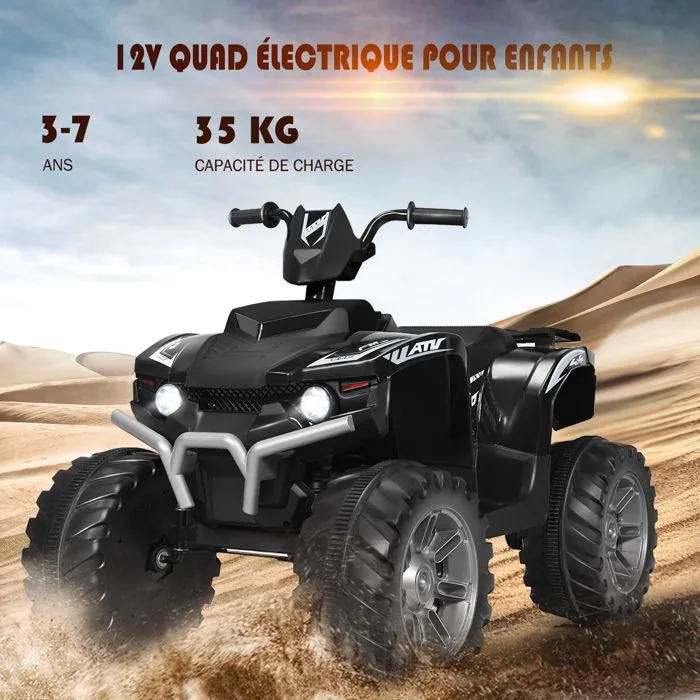 COSTWAY Quad Électrique 12V pour Enfants 3-7 Ans, avec Lumière, Musiques et Histoires, 104x67x74cm, pour Différents Terrains, Noir-1
