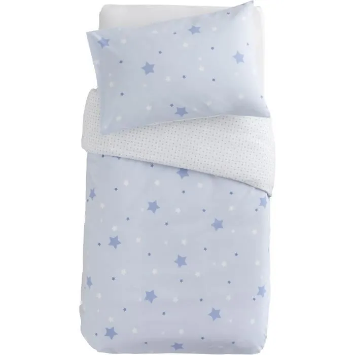 DOMIVA Parure de couette Little stars - 1 Housse de couette 100 x 140 cm + 1 taie d'oreiller - 120 g/m² - Ciel-0