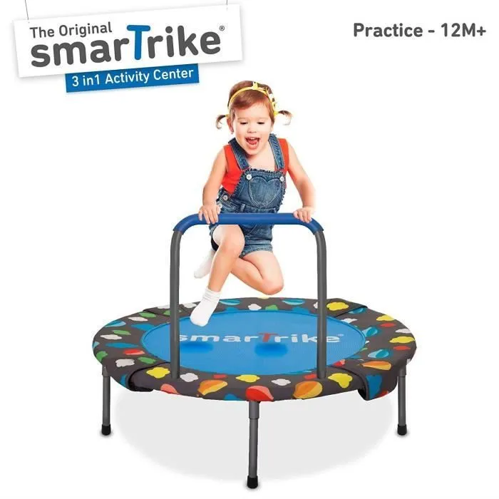 Trampoline 3 en 1 pour enfants - SMARTRIKE - 9200000 - Bleu - A partir de 9 mois - Poignée-0