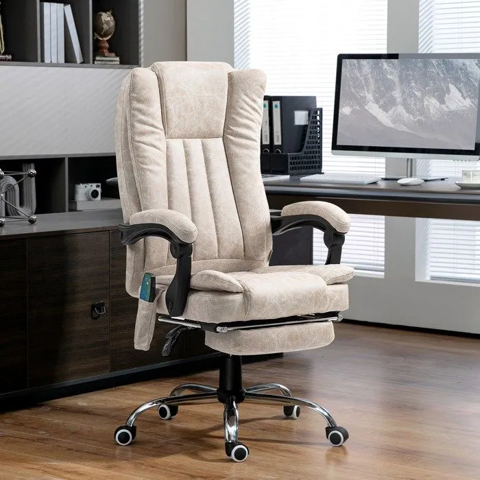 Fauteuil de bureau massant et chauffant - Vinsetto - hauteur réglable, dossier inclinable, repose-pied et télécommande - crème-2