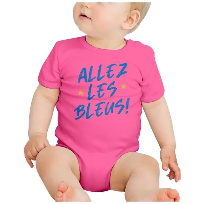 Body Bébé Manche Courte Rose Allez les Bleus ! Sport Foot France Team Football-1