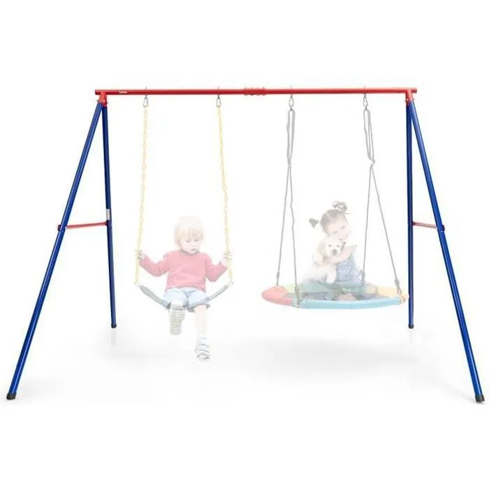COSTWAY Portique de Balançoire pour 2 Enfants en Métal Structure en A Charge 250KG 260 x 183 x 183 cm 2 Façons de Suspendre-0