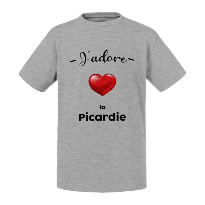 T-shirt Enfant Gris J'adore La Picardie Region de France Amiens-0