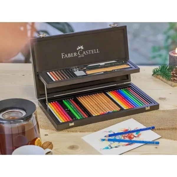 Coffret de crayons couleurs - Faber-Castell - Bois teinté wengé - 12 Polychromos - Aquarellables - Pitt Pastel-2