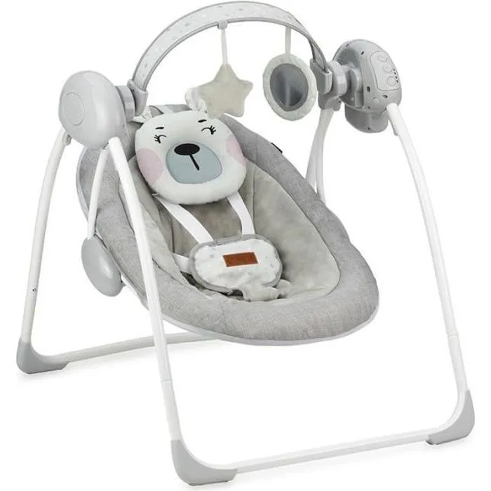 MoMi LISS - Balancelle Bébé Électrique - 5 vitesses de balancement - 8 mélodies - arche à jouets - Gris-0