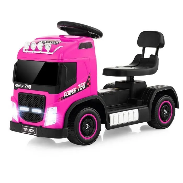 COSTWAY Voiture Électrique Enfants 6V Camion - Musique, Klaxon, LED - siège réglable en hauteur - 18 à 72 mois - 20 kg - Rose-0