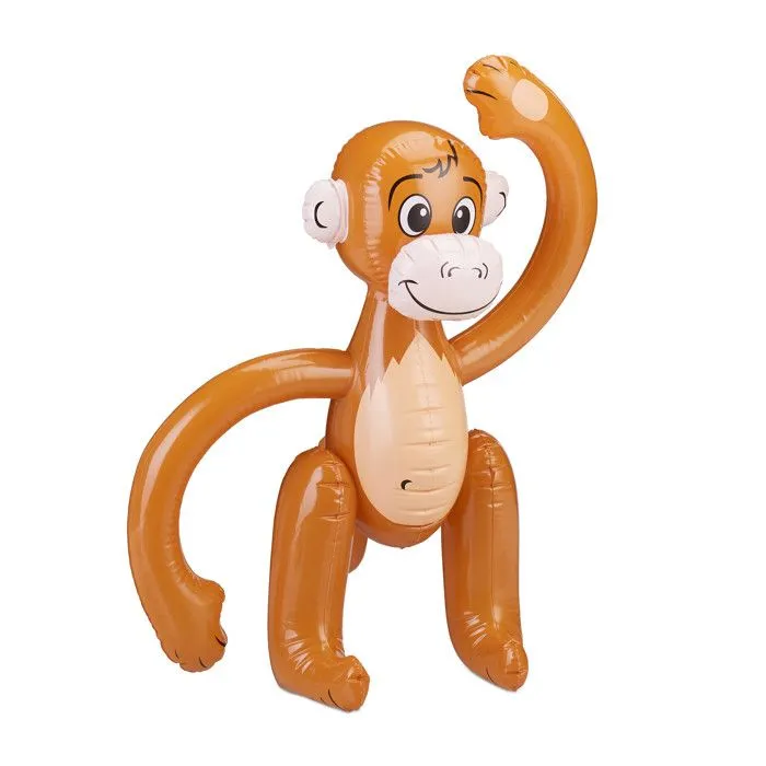 Relaxdays Singe Gonflable Petit Singe Animal Piscine Déco Fête Jungle Safari Carnaval Jouet Aquatique Enfant, Marron-0