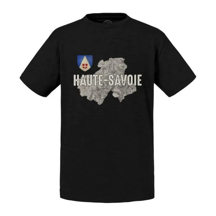 T-shirt Enfant Noir Haute Savoie 74 Département Carte Ancienne Alpes Ski-0