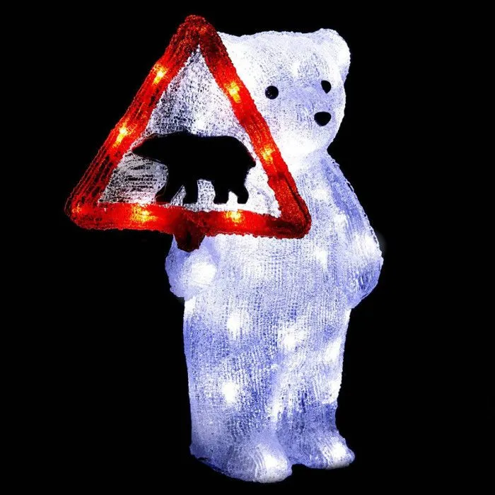 Décoration extérieure de Noël ours avec panneau - Blanc - H 39,6 cm-0