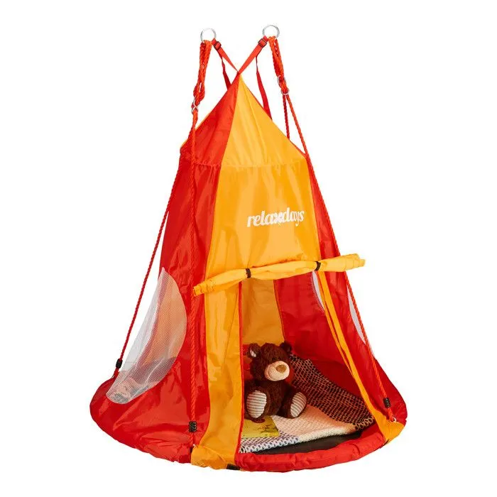 Relaxdays Tente pour balançoire en nid 110 cm accessoire jardin siège rond revêtement, rouge-orange-2