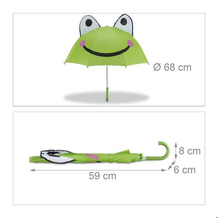 Relaxdays Parapluie pour enfants motif grenouille effet 3D fille garçon forme cloche, vert-3