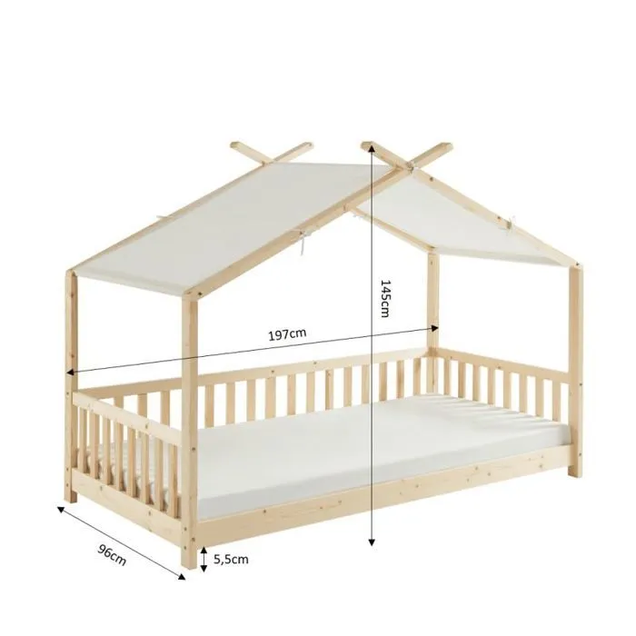 Lit tente enfant - Laïba Kids - Rêves de Forêt - 90x190 cm - Beige - Bois massif-1