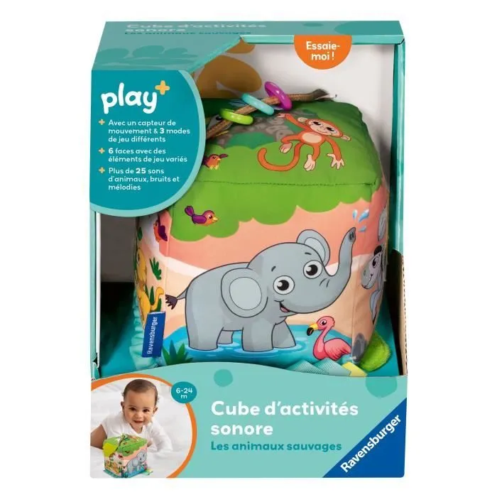 Ravensburger play+, Cube d'activités sonore - Les animaux sauvages , 0-12 mois, Premier âge, bébé-0