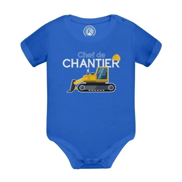 Body Bébé Manche Courte Bleu Chef de Chantier Enfant Travail Construction-0
