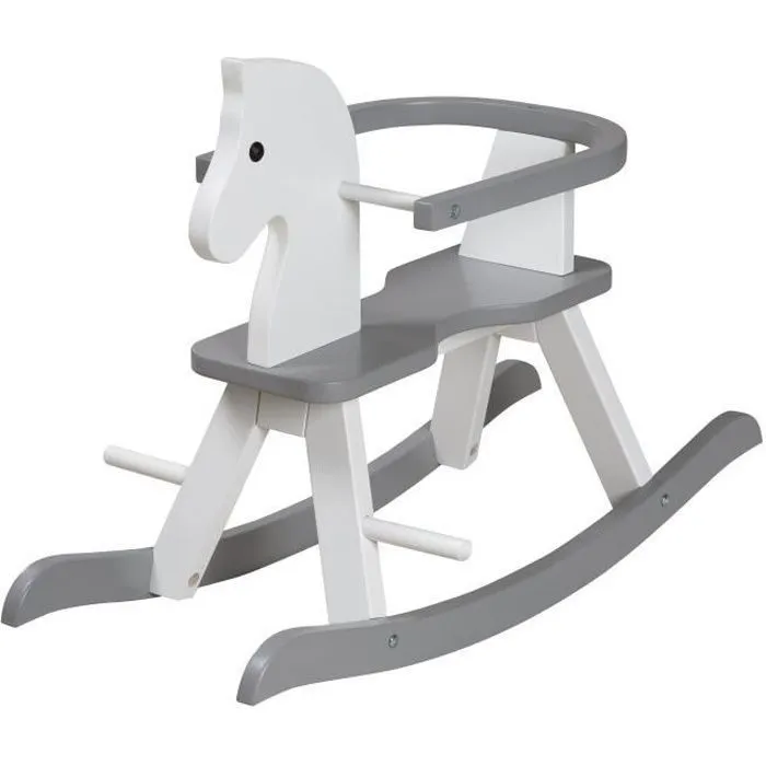 Cheval à Bascule Évolutif en Bois ROBA avec Anneau de Protection Amovible - Blanc / Gris-0