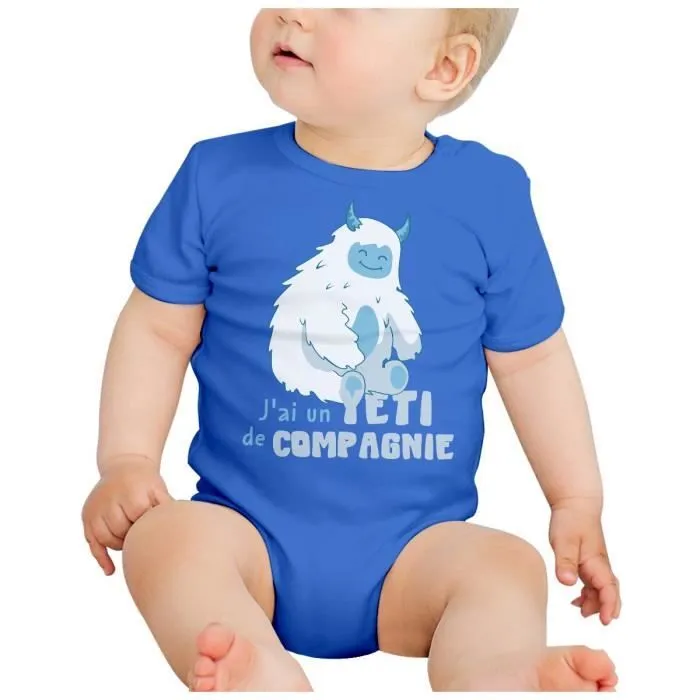 Body Bébé Manche Courte Bleu Yéti de Compagnie Animal Mythe Film Rêve-1