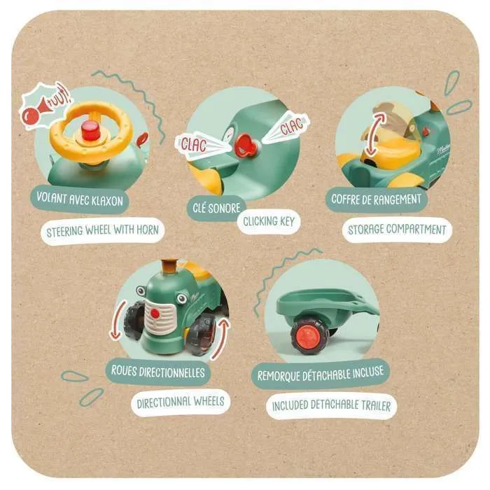 Porteur tracteur Maurice 1er âge avec remorque - Vert - FALK - Dès 12 mois - Fabriqué en France - Contient 90% plastique recyclé-4