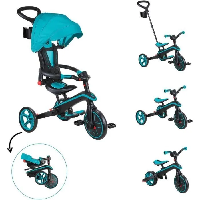 Globber - Tricycle EXPLORER 4-en-1 Évolutif & Pliable - Bleu Canard-1