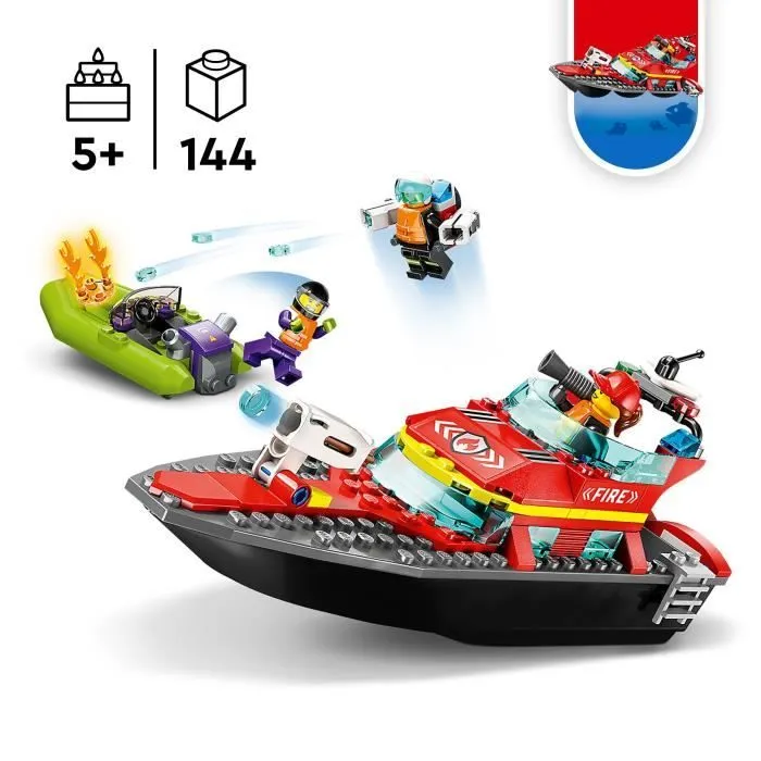 LEGO® City 60373 Le Bateau de Sauvetage des Pompiers, Jouet Flottant, Jetpack et Minifigurines-2