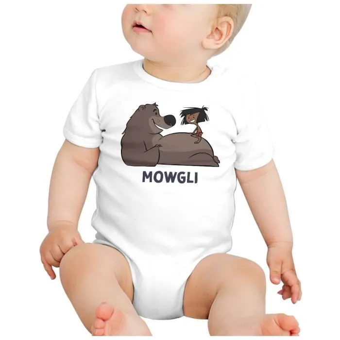 Body Bébé Manche Courte Blanc Mowgli Enfant Héros Nature Jungle-1
