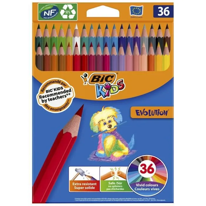 Crayons de Couleur - BIC Kids - Evolution ECOlutions - 36 Couleurs Assortis - Éco-Responsables - Résistants-0