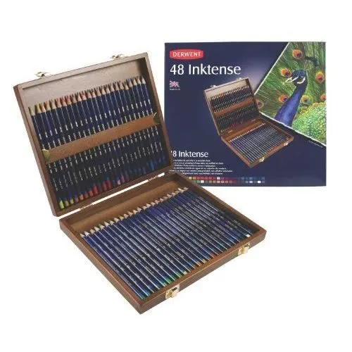 Crayons de couleurs - Derwent - Inktense - Coffret bois de 48 - Texture crémeuse - 71 couleurs joyaux-1