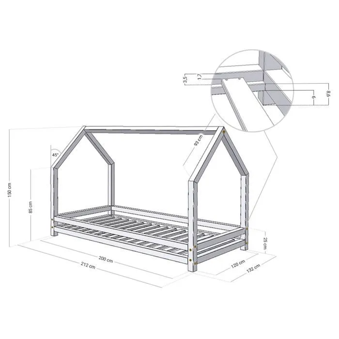 Lit cabane enfant FUNNY 120 x 200 gris-2