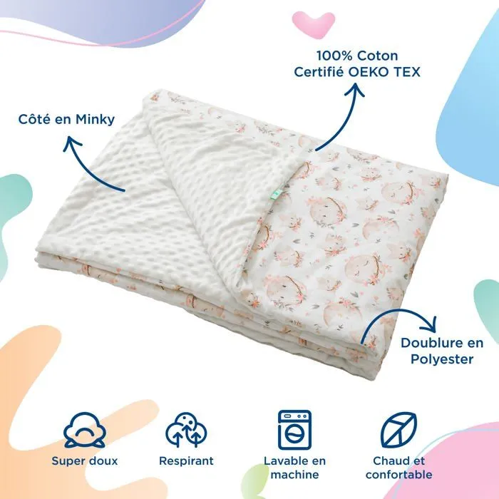 Couverture en Coton et Minky - 75x100 - Aster White | SUPERBE BEBE-1