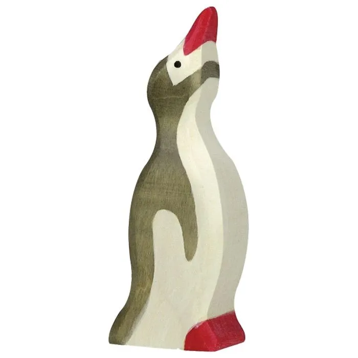 Figurine - HOLZTIGER - Pingouin petit tête haute - Blanc, gris et rouge - Pour enfant à partir de 3 ans-0