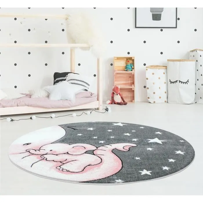 Tapis Enfant Rond DUMBOO - Rose - 120 x 120cm - 100% Polypropylène-1