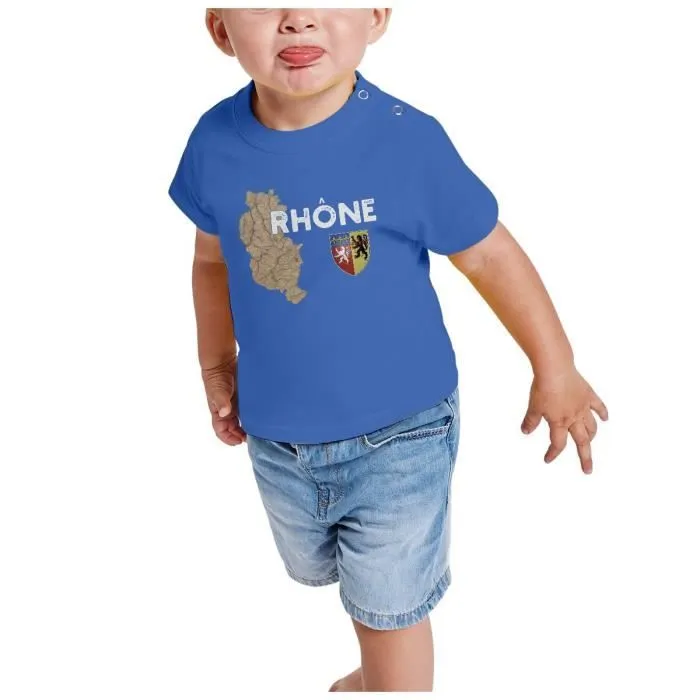 T-shirt Bébé Manche Courte Bleu Rhone 69 Departement Lyon Carte Ancienne Rare-1
