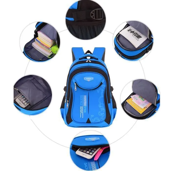 Sac à Dos Scolaire Cartable Sacs école Sac Dos Cartable Sac de Camping Sac Ecole Enfant Sac a Dos College Garçons Filles Bleu Noir-2