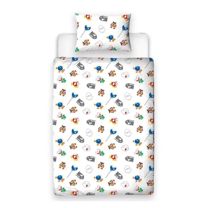 Nintendo Super Mario Bros c'est parti Ensemble housse de couette et taie d'oreiller simple-1