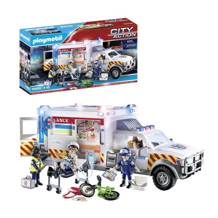 PLAYMOBIL 70936 Ambulance américaine avec secouristes et blessé, City Action, Les Secouristes-0