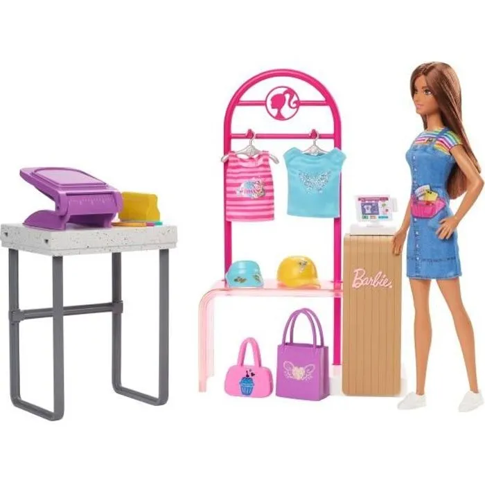 Barbie-Coffret Boutique Créations, avec poupée et accessoires de mode HKT78-0