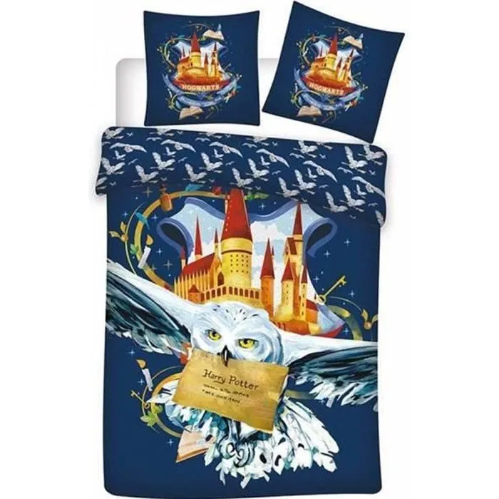 Harry Potter- Housse de couette-Parure de lit -1 Personne (140x200 cm) + 1 taie (63x63 cm).-0