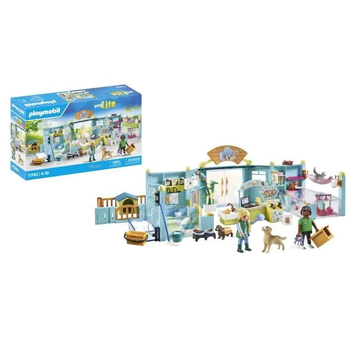PLAYMOBIL 71742 Hôtel des animaux, soigneurs, chiens et chats, My Life, 191 pièces, Dès 4 ans-5