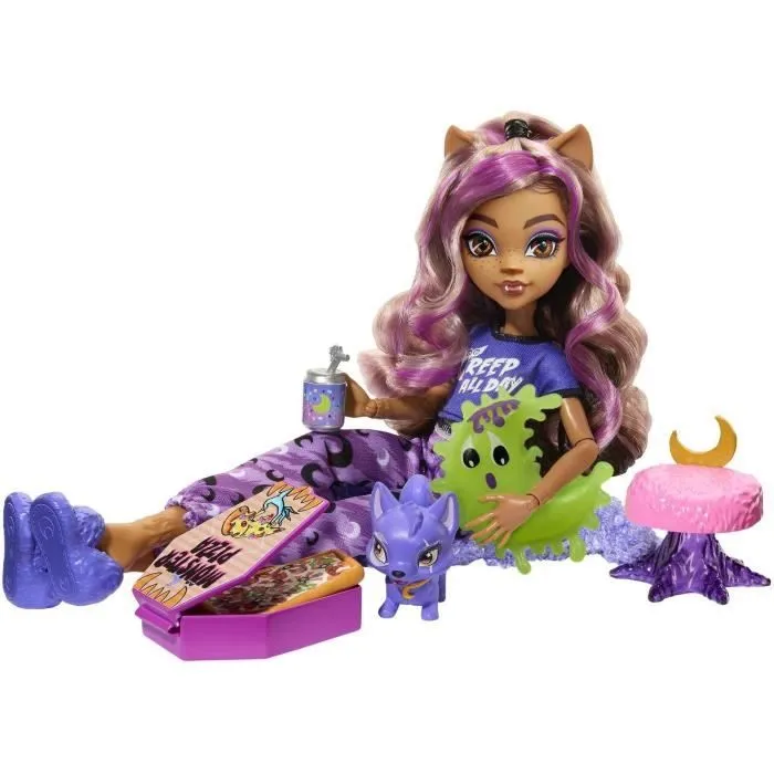 Monster High-Coffret Soirée Pyjama Clawdeen Wolf-poupée et accessoires HKY67-3