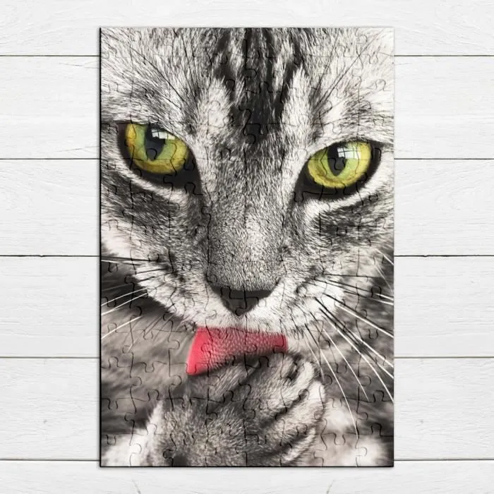 Puzzle Classique - FABULOUS - Chat Tigré Yeux Vert Langue Rose - 100 Pièces - Mixte - Intérieur - Adulte-3