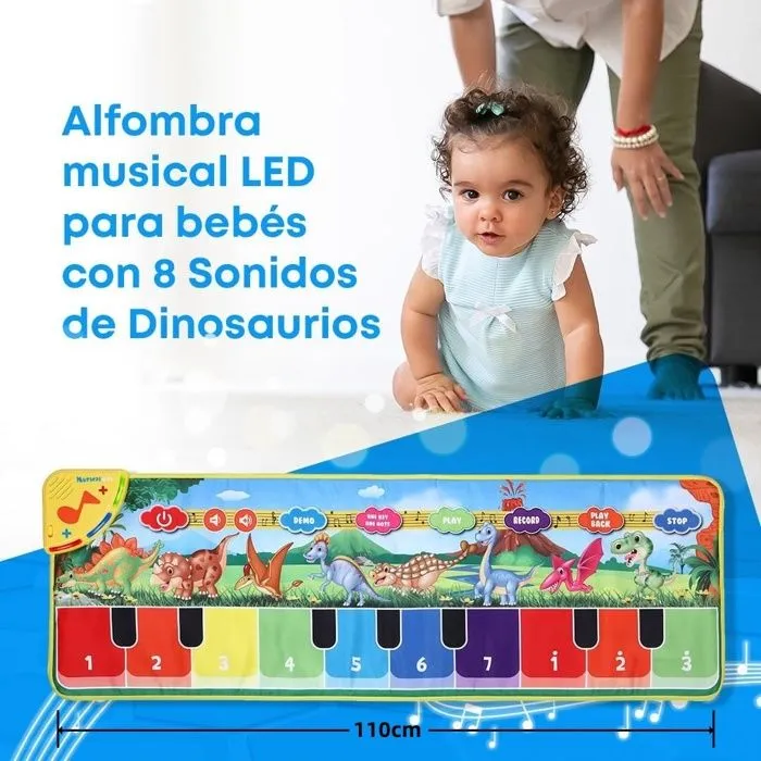 Tapis de Jeu Enfant de Piano Musical Bébé avec 8 Sons de Dysnosaures et LED,CP5926-1-2