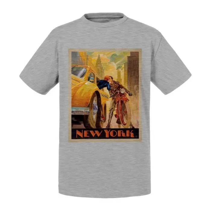 T-shirt Enfant Gris New York Manhattan Affiche Poster Vintage Voyage Art Deco 30's-0