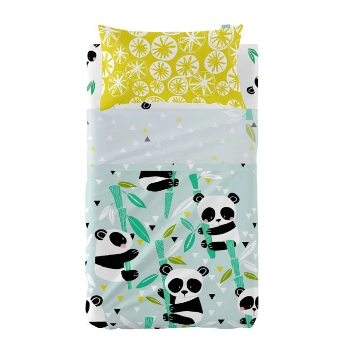 Parure de lit 2 pièces Panda garden blue 120x180 cm (Lit Bébé)-2