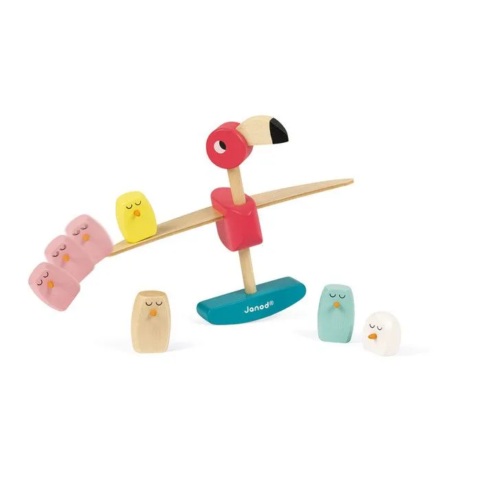Jeu d'équilibre flamant rose en bois JANOD - Dès 3 Ans-4