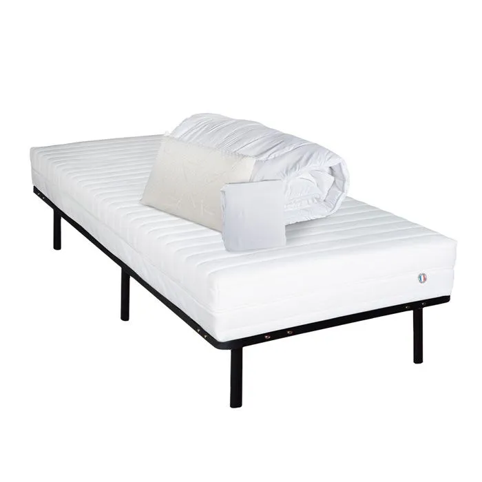 Pack  KLO 90x190 cm | Matelas Mousse Haute Densité + Sommier + Accessoires | Blanc-1