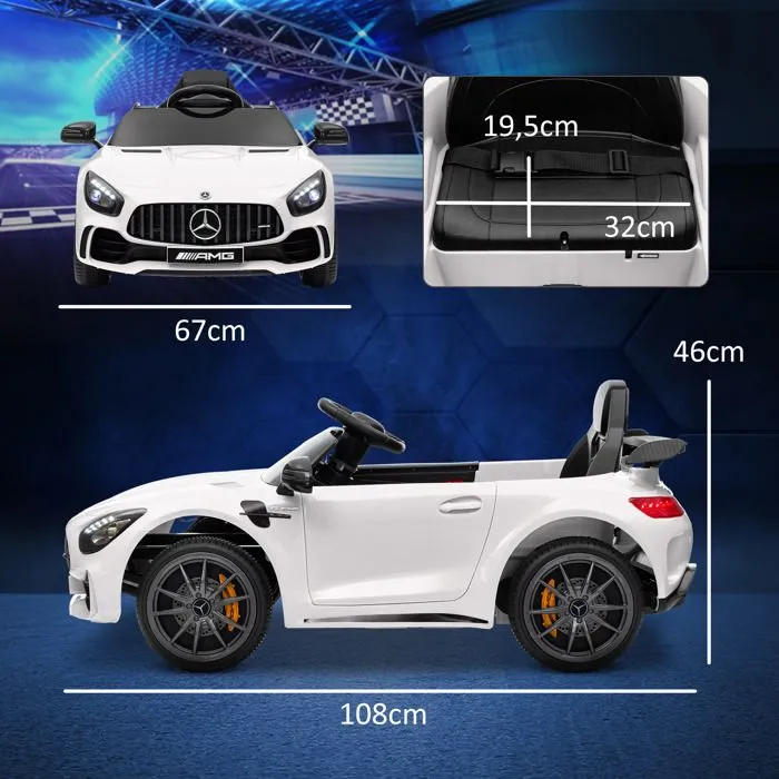 Voiture électrique enfants - AIYAPLAY - sous licence Mercedes-Benz AMG GTR - 12V - télécommande 2,4G - max. 5 km/h - phares - blanc-3